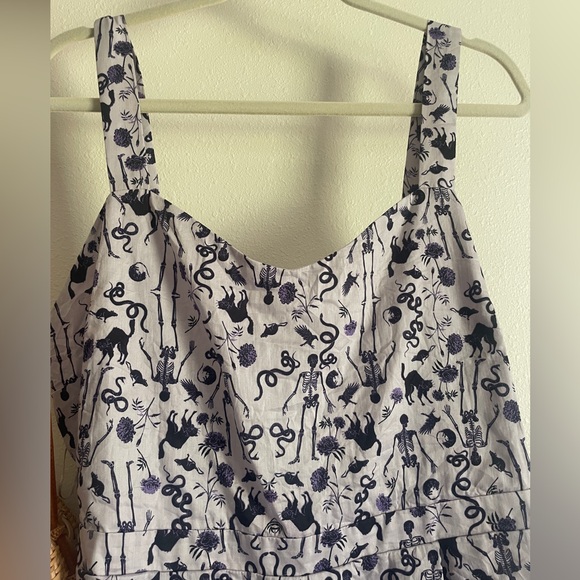 Modcloth Spooky Halloween Mini A-Line Dress Snakes Skeletons Cats Mice Roses 16 - Picture 3 of 7